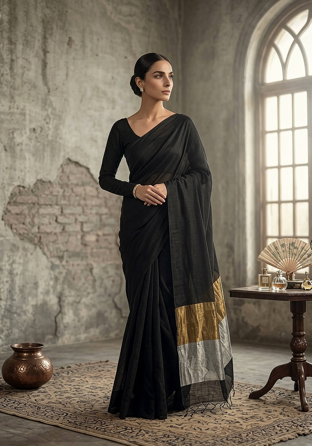 Premium Cotton Silk – Black with Copper