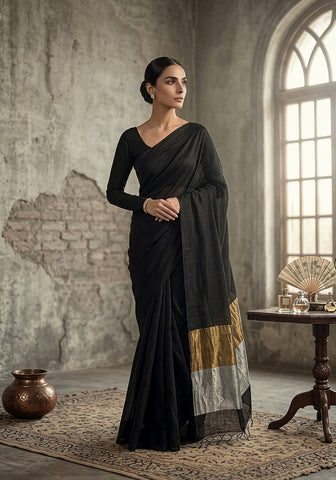 Premium Cotton Silk – Black with Copper