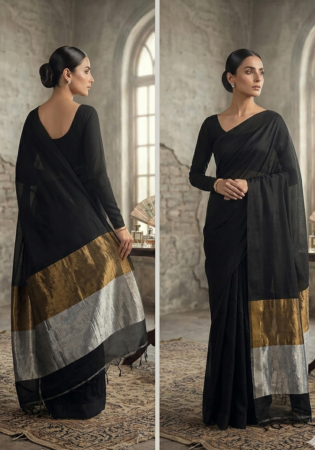 Premium Cotton Silk – Black with Copper
