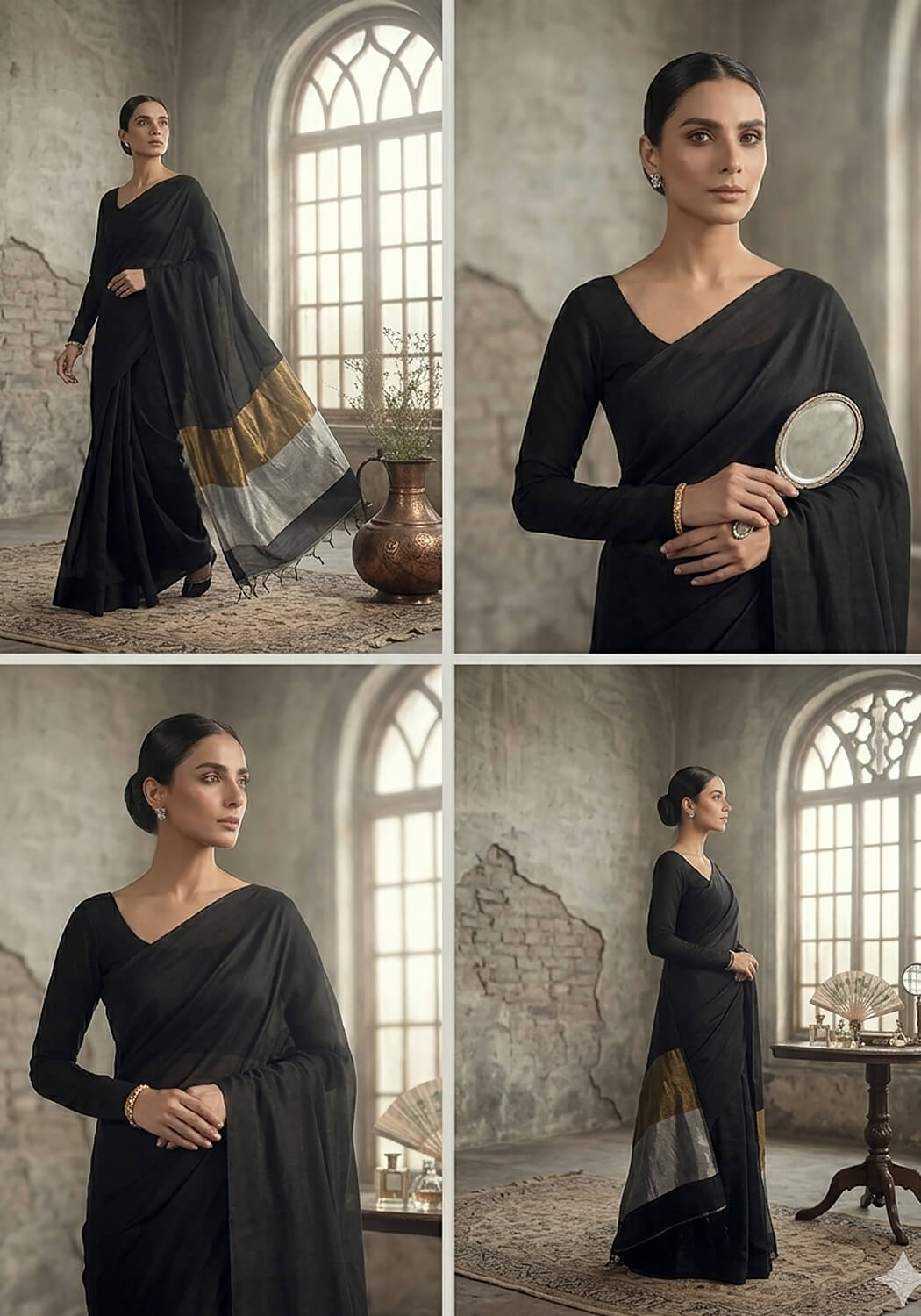Premium Cotton Silk – Black with Copper