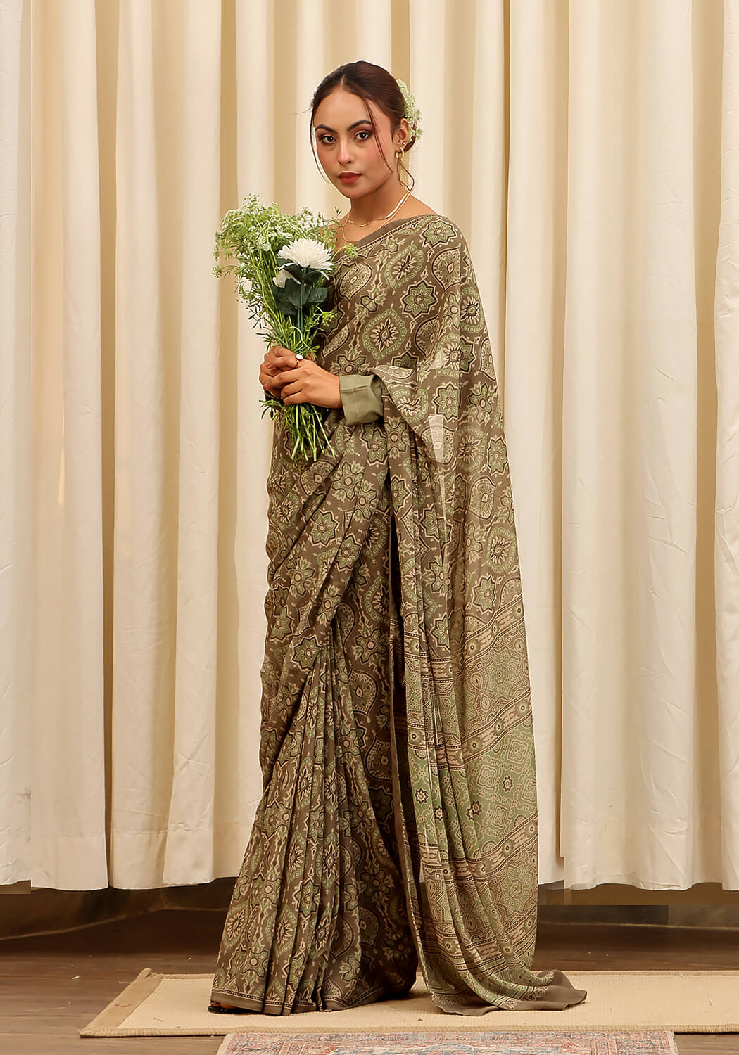 Chiffon Digital Printed - Olive & Brown