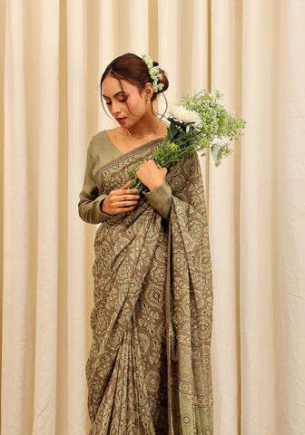 Chiffon Digital Printed - Olive & Brown