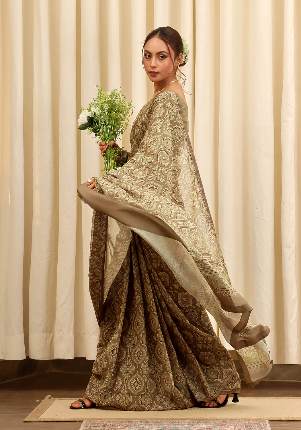 Chiffon Digital Printed - Olive & Brown