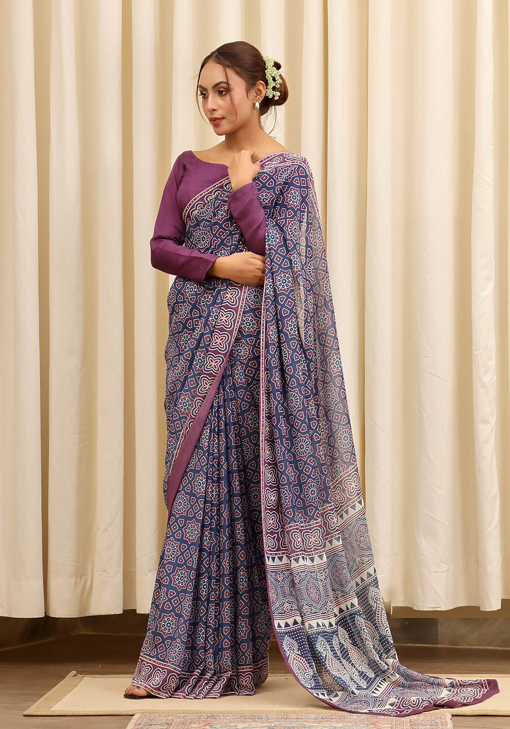 Chiffon Digital Printed - Navy Blue & Purple