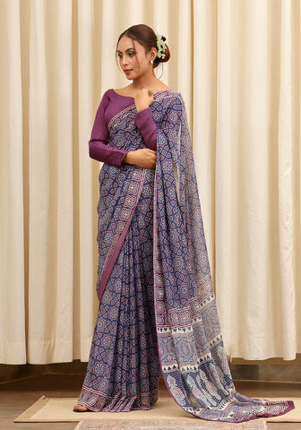 Chiffon Digital Printed - Navy Blue & Purple