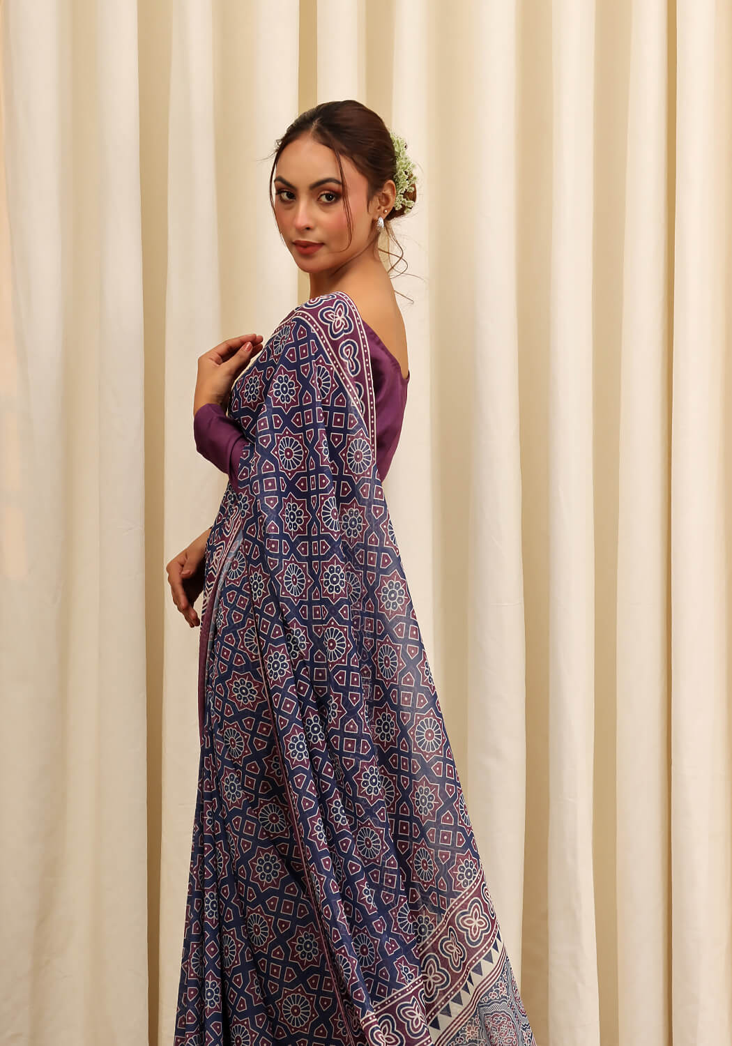 Chiffon Digital Printed - Navy Blue & Purple