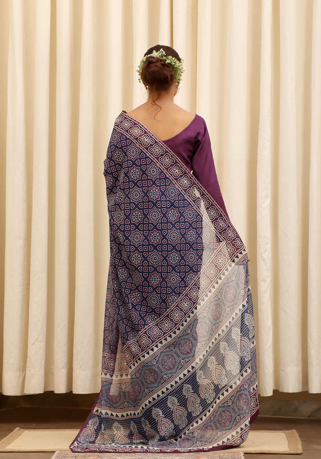 Chiffon Digital Printed - Navy Blue & Purple
