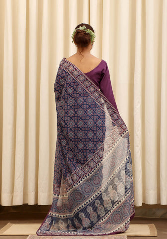 Chiffon Digital Printed - Navy Blue & Purple