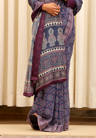 Chiffon Digital Printed - Navy Blue & Purple