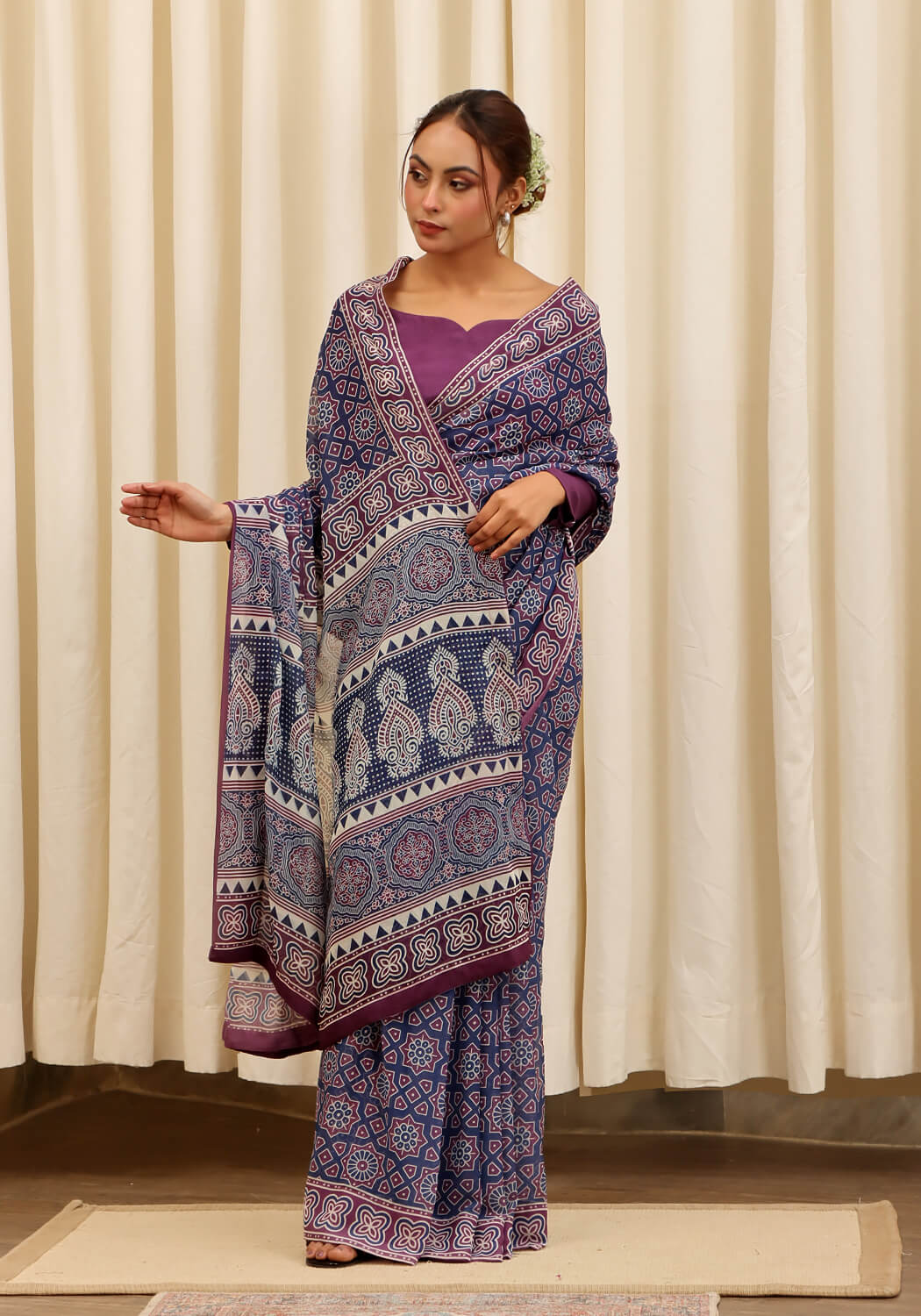 Chiffon Digital Printed - Navy Blue & Purple