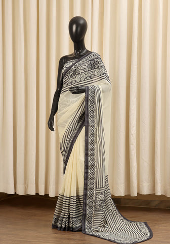 Chiffon Digital Printed - Cream & Black