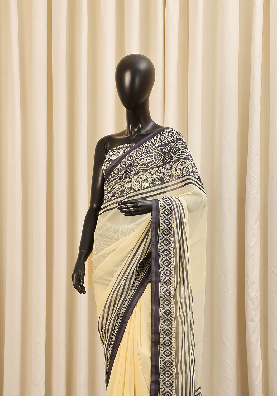 Chiffon Digital Printed - Cream & Black