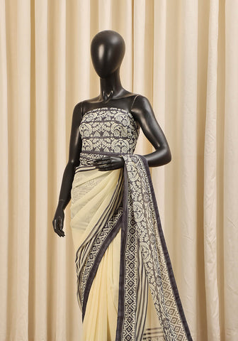 Chiffon Digital Printed - Cream & Black