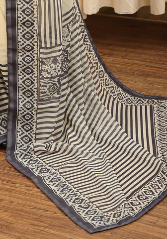 Chiffon Digital Printed - Cream & Black