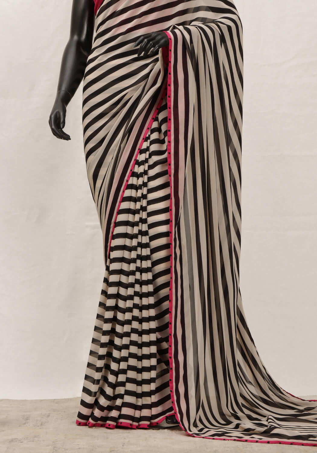 Chiffon Georgette Striped Saree - Black & White