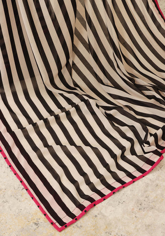 Chiffon Georgette Striped Saree - Black & White