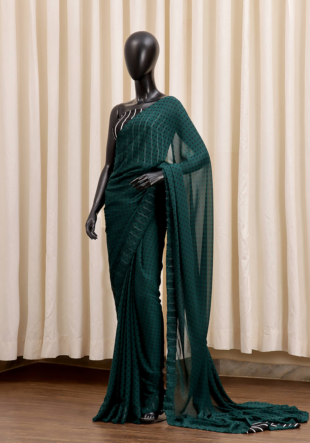 Chiffon Georgette Saree - Bottle Green