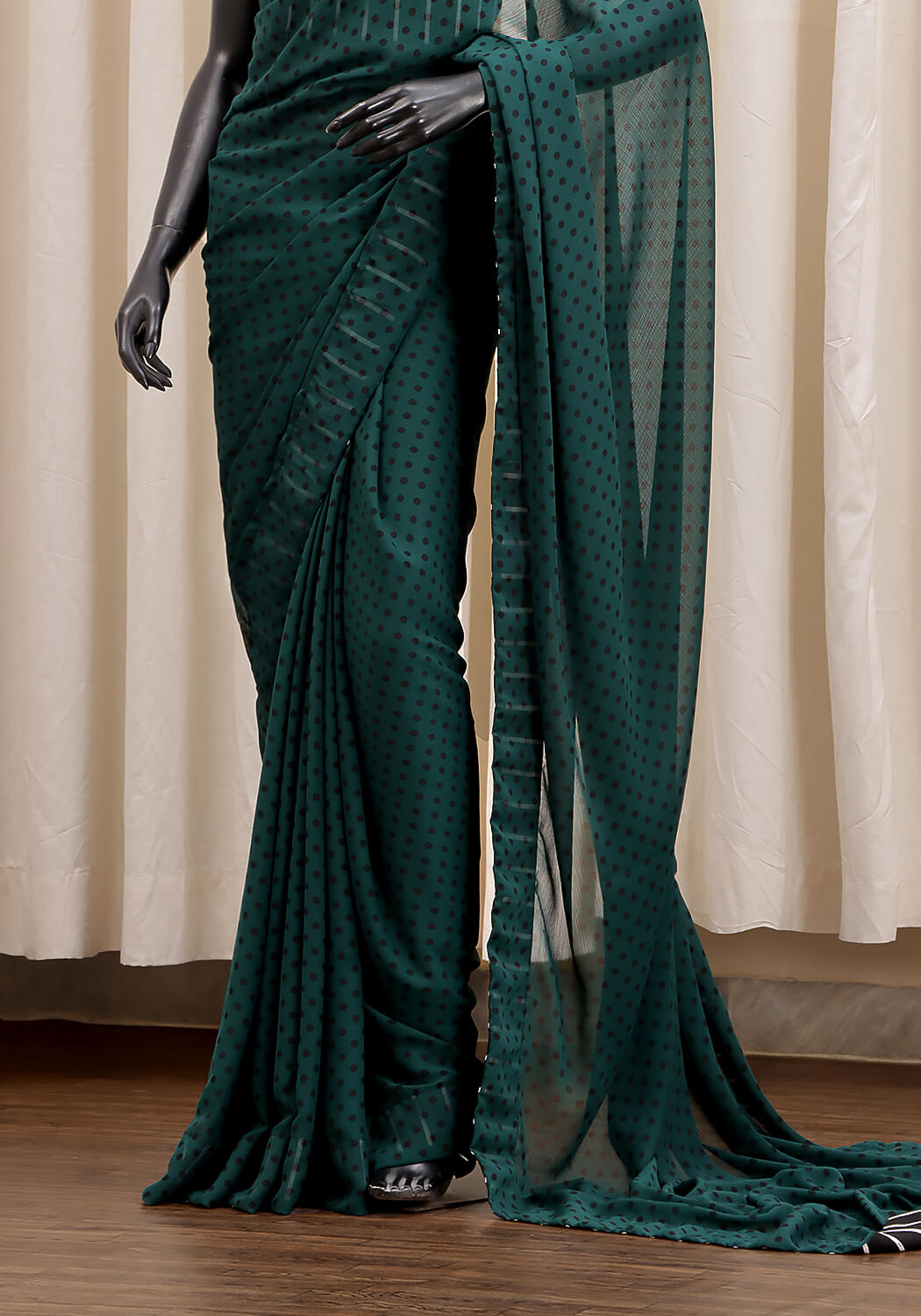Chiffon Georgette Saree - Bottle Green