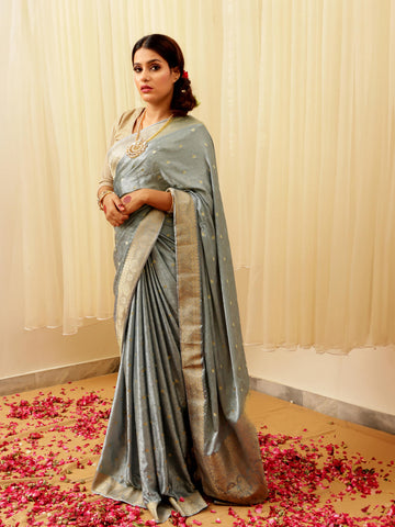 Silk Banarasi Saree - Steel Blue