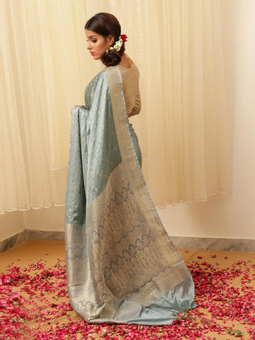 Silk Banarasi Saree - Steel Blue