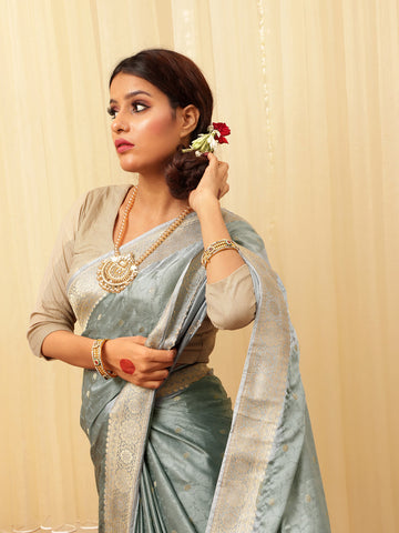 Silk Banarasi Saree - Steel Blue