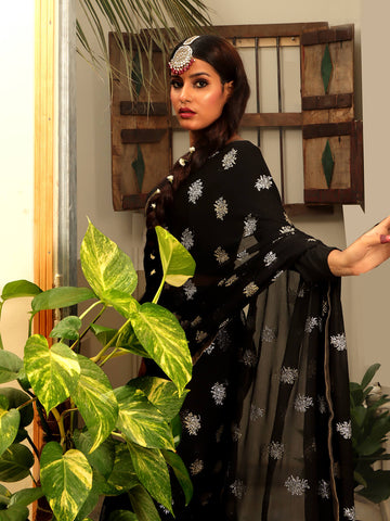 Glittery Chiffon Saree - Black