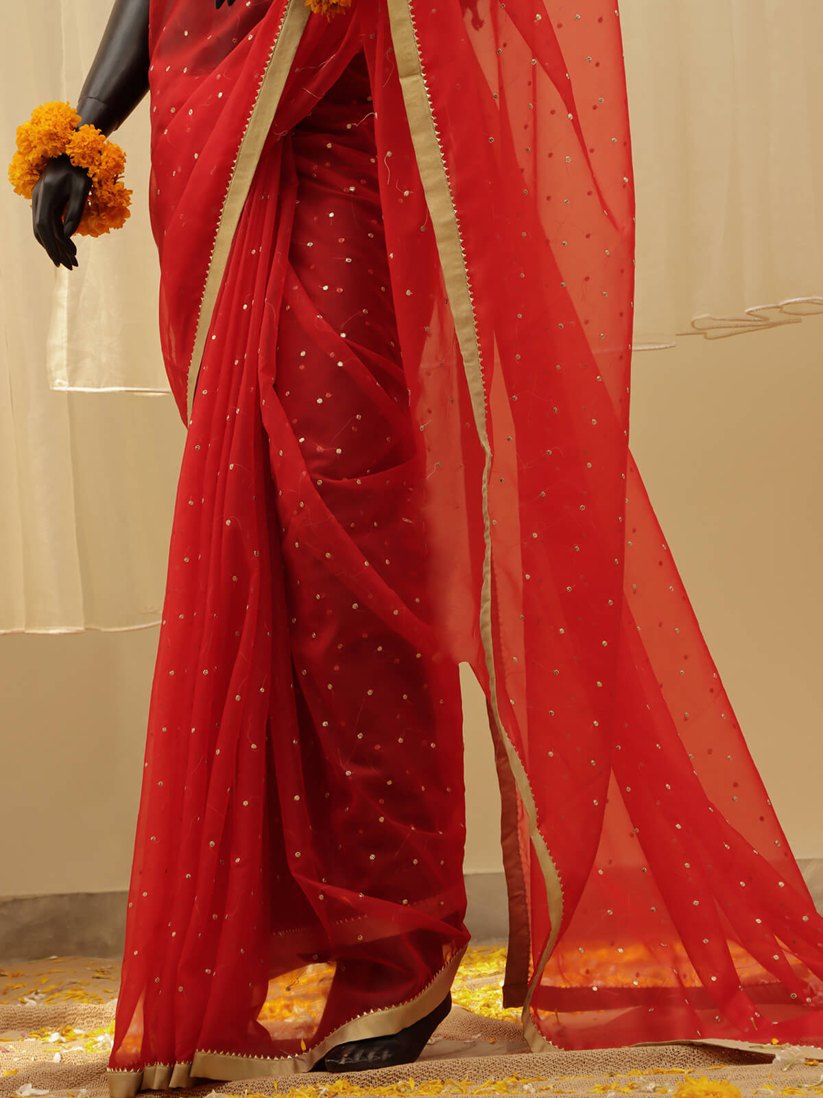 Organza Embroidered  Saree – Red