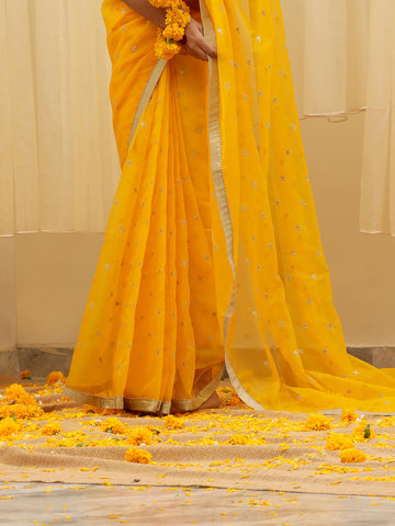 Organza Embroidered  Saree – Yellow