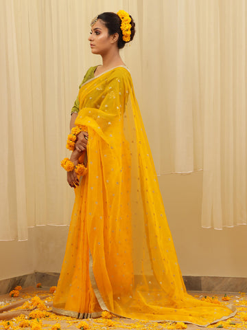 Organza Embroidered  Saree – Yellow