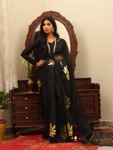 Organza Foil Saree - Black