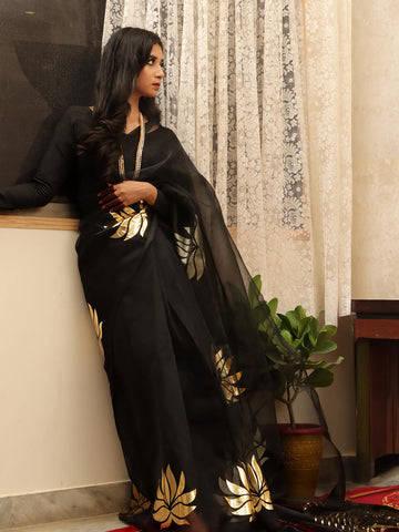 Organza Foil Saree - Black