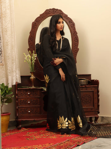 Organza Foil Saree - Black