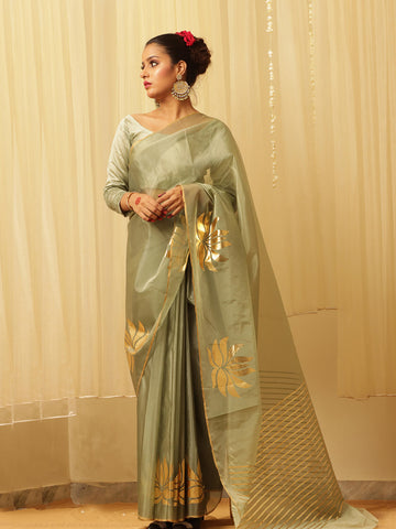 Organza Foil Saree - Dusty Green