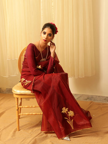 Organza Foil Saree - Maroorn