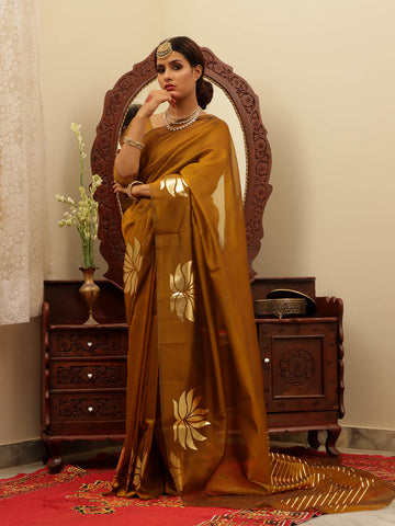 Organza Foil Saree - Mustard