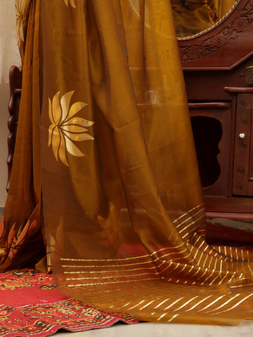 Organza Foil Saree - Mustard