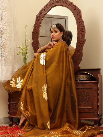 Organza Foil Saree - Mustard