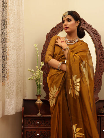 Organza Foil Saree - Mustard