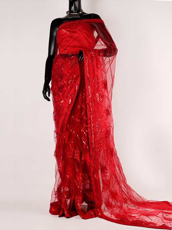 Premium Embroidered Saree - Prom Red