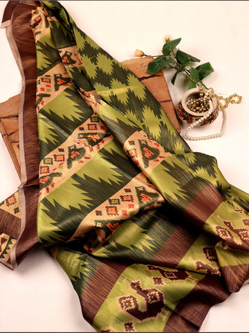 Pashmina Silk Saree - Green & Brown