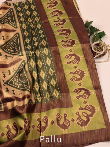 Pashmina Silk Saree - Green & Brown