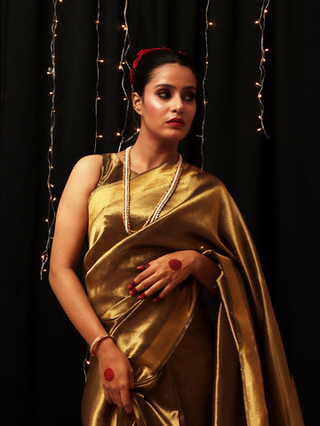 Chanderi Tissue Saree - Antique Gold