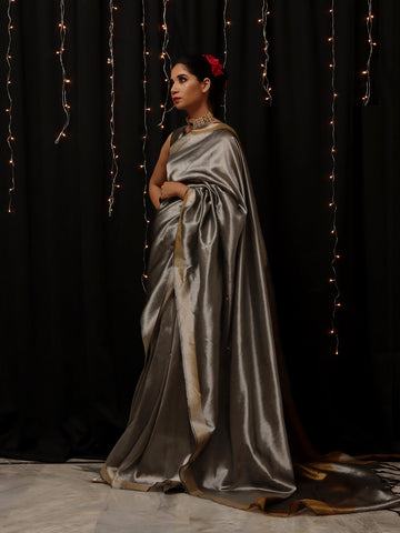 Chanderi Tissue Saree - Metallic Silver