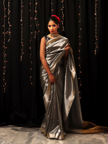 Chanderi Tissue Saree - Metallic Silver