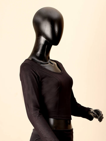 Cotton Lycra Blouse - Black (Full Sleeves)