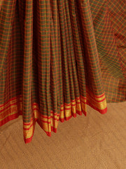 Checkered Mangalagiri Saree - Two Tone Green & Red