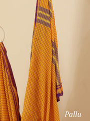 Checkered Mangalagiri Saree - Yellow & Purple