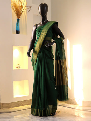 Cotton Silk Saree – Bottle Green