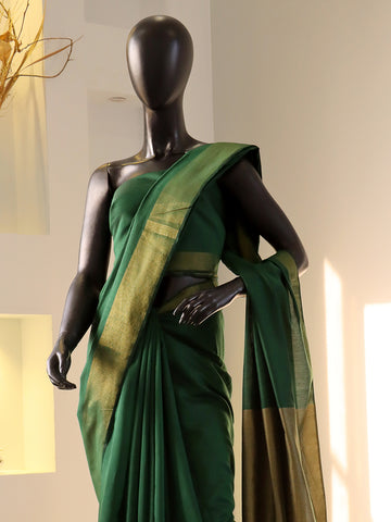 Cotton Silk Saree – Bottle Green