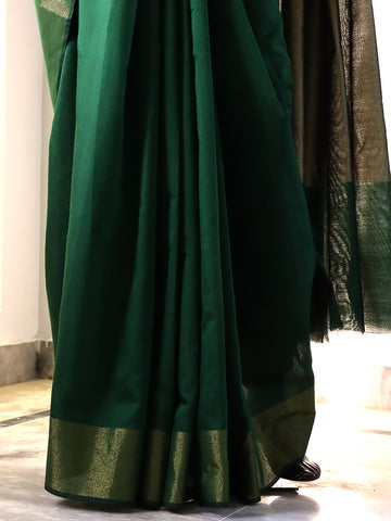 Cotton Silk Saree – Bottle Green